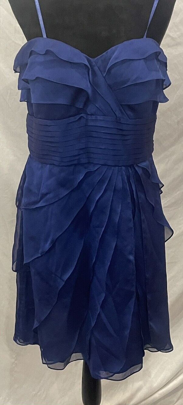Adrianna Papell Royal Blue Chiffon Tiered Ruffle Cocktail Dress Size 14
